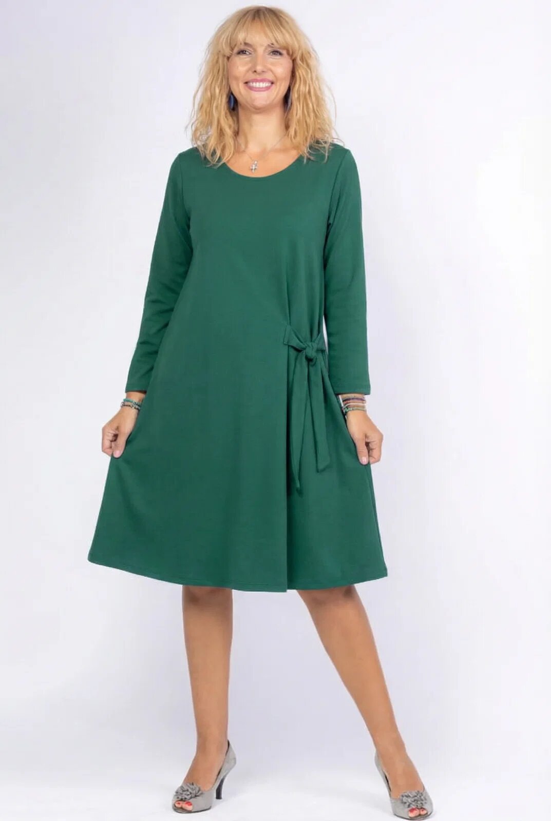 Pierino Rochie A line midi cu nod intr-o parte din vascoza verde