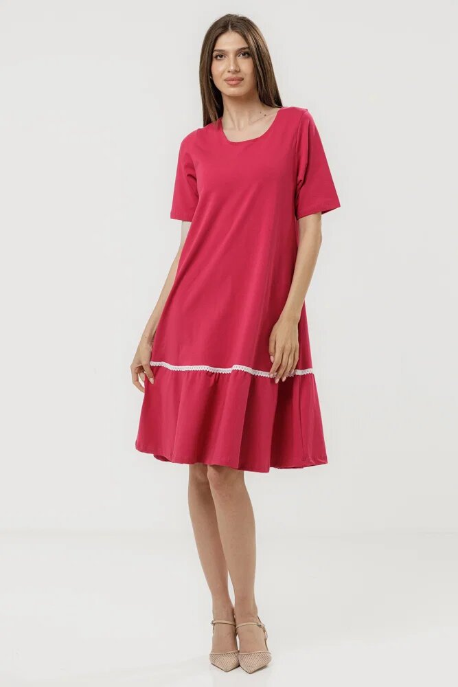 Pierino Rochie A line midi cu volan si dantela din bumbac