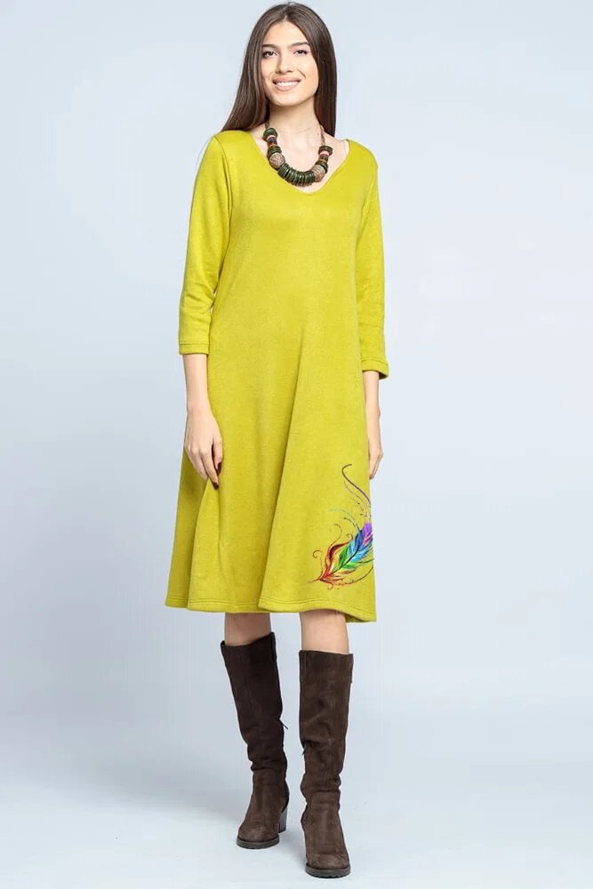 Pierino Rochie A line midi din jerseu moale cu imprimeu pana verde lime