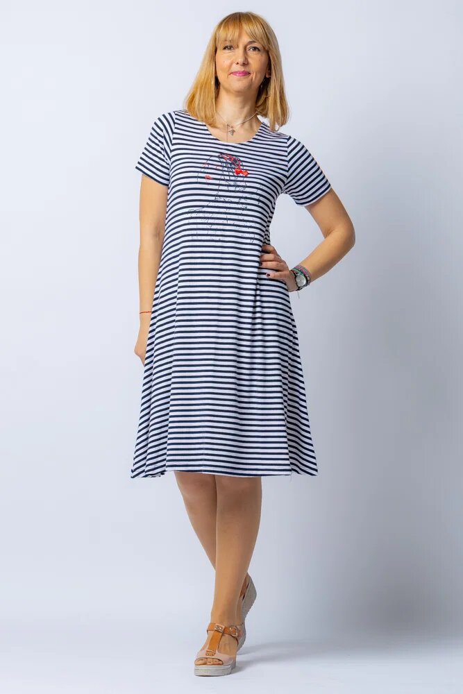 Pierino Rochie A line midi dungi marinar din tricot cu imprimeu chip de fata