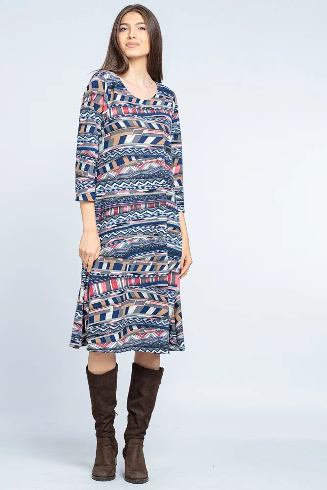 Pierino Rochie A line midi imprimeu geometric liniar albastru-rosu