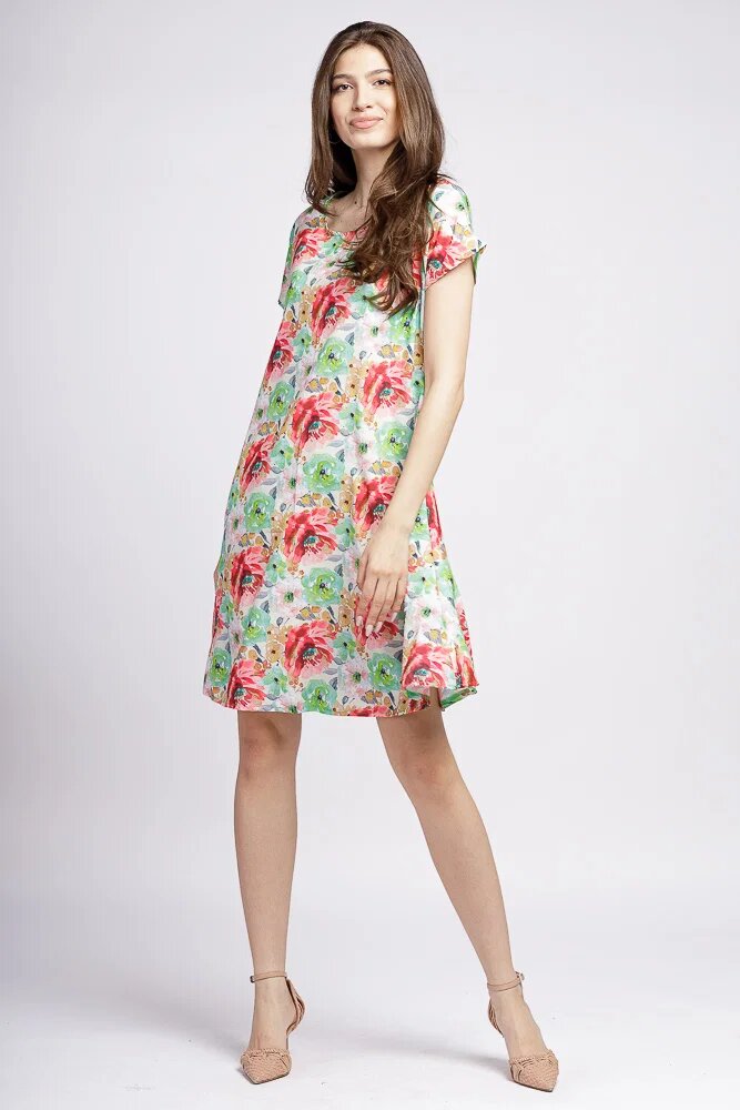 Pierino Rochie A line midi silky cu imprimeu floral rosu si verde