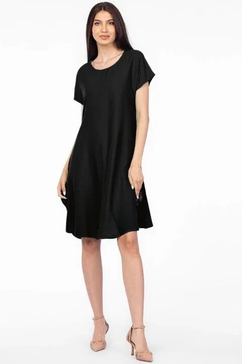 Pierino Rochie A line neagra din in mercerizat si vascoza usor creponat