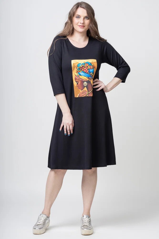 Pierino Rochie A line neagra din jerseu cu panou Fata Africana