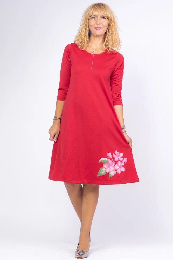 Pierino Rochie bordo A line midi cu imprimeu floare picturala
