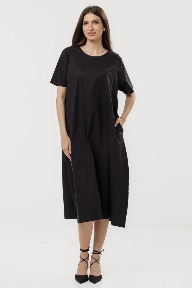 Pierino Rochie din poplin de bumbac cu croi lejer si design minimalist neagra