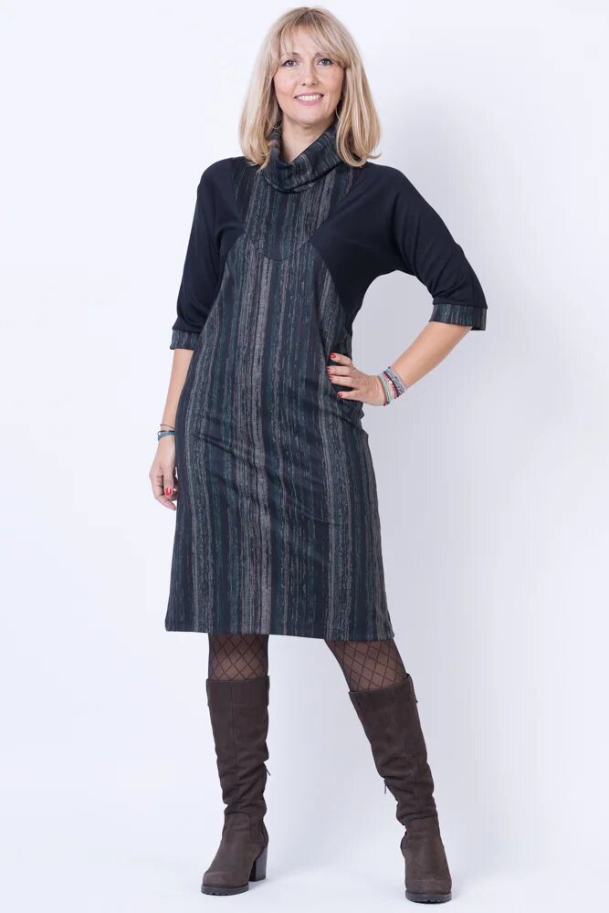 Pierino Rochie dreapta midi cu guler cazut si imprimeu grafic verde-bej-negru