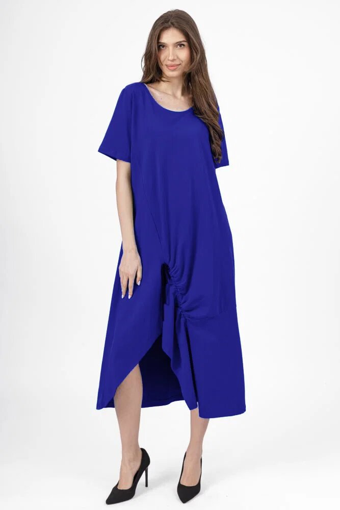 Pierino Rochie lunga A-line albastra din tricot de bumbac cu siret la poale