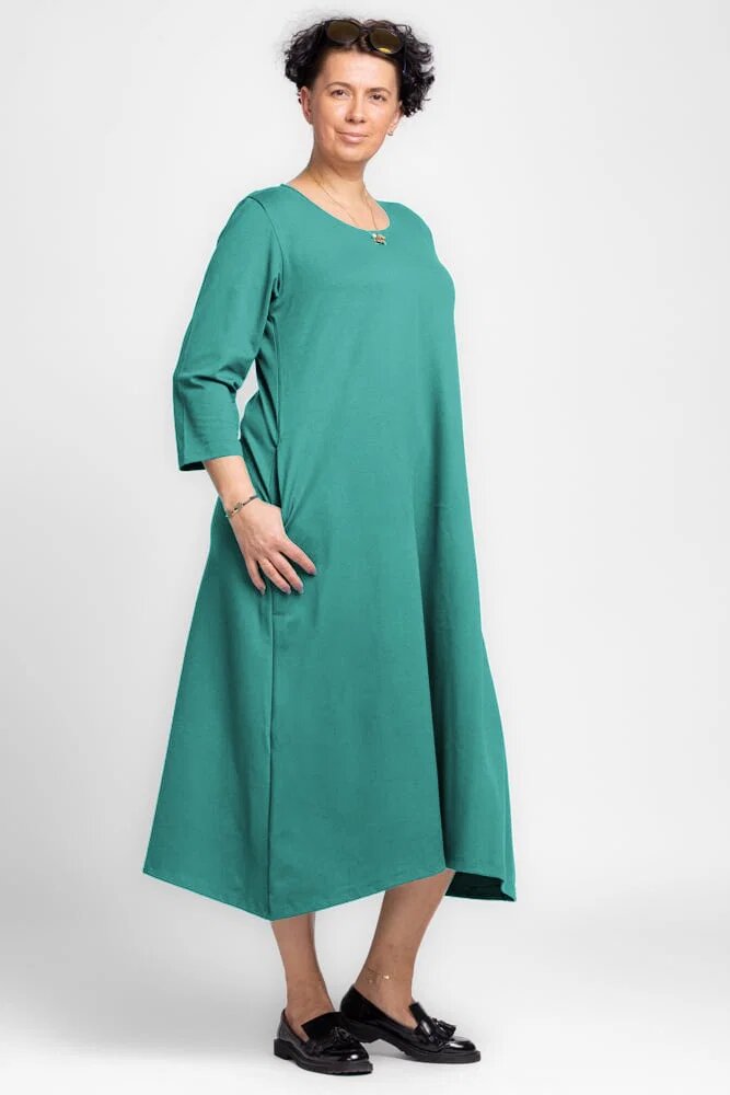 Pierino Rochie lunga A-line din jerseu punto milano turcoaz