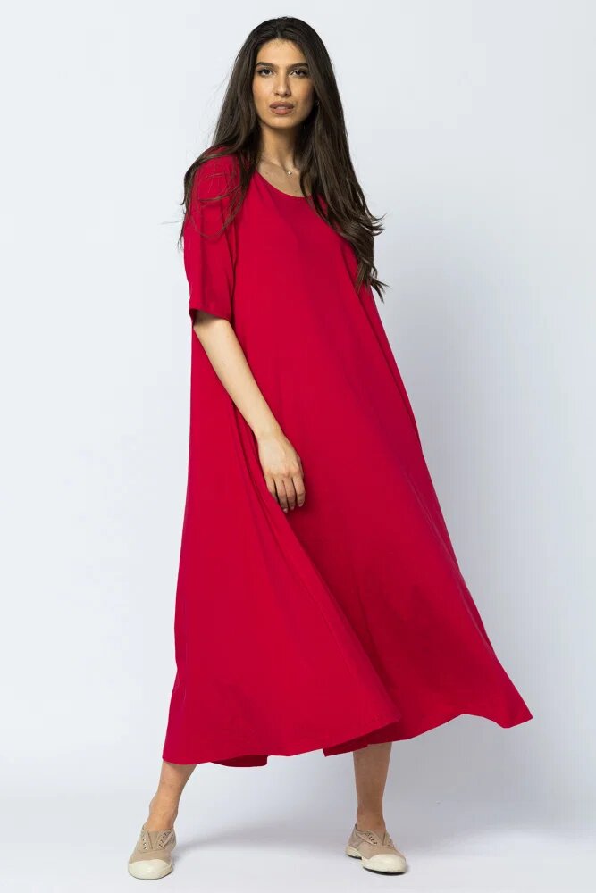 Pierino Rochie lunga A-line din tricot de bumbac fucsia