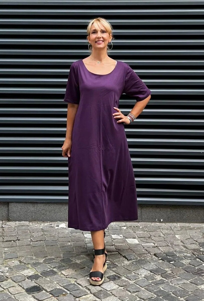 Pierino Rochie lunga din tricot mov cu nasture pe spate
