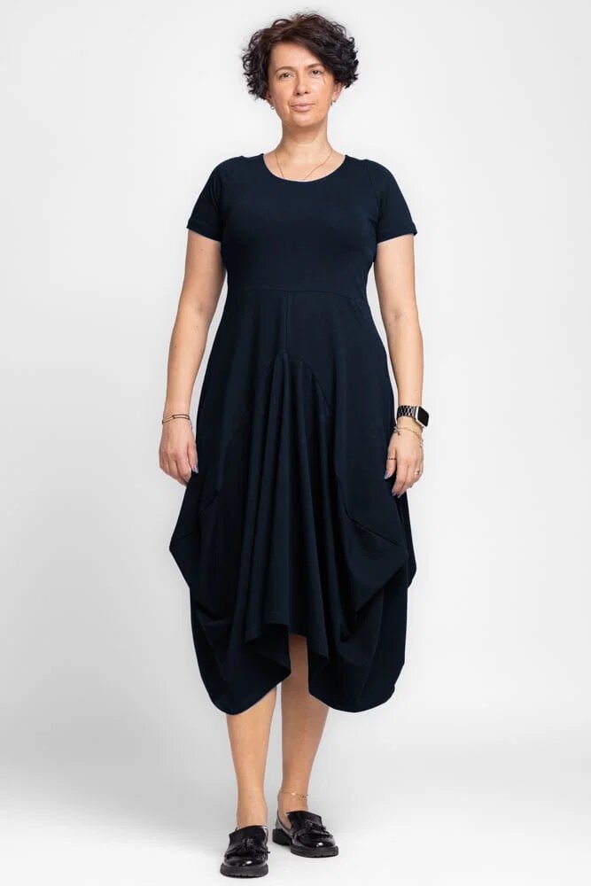 Pierino Rochie lunga in colturi din tricot de bumbac bleumarin