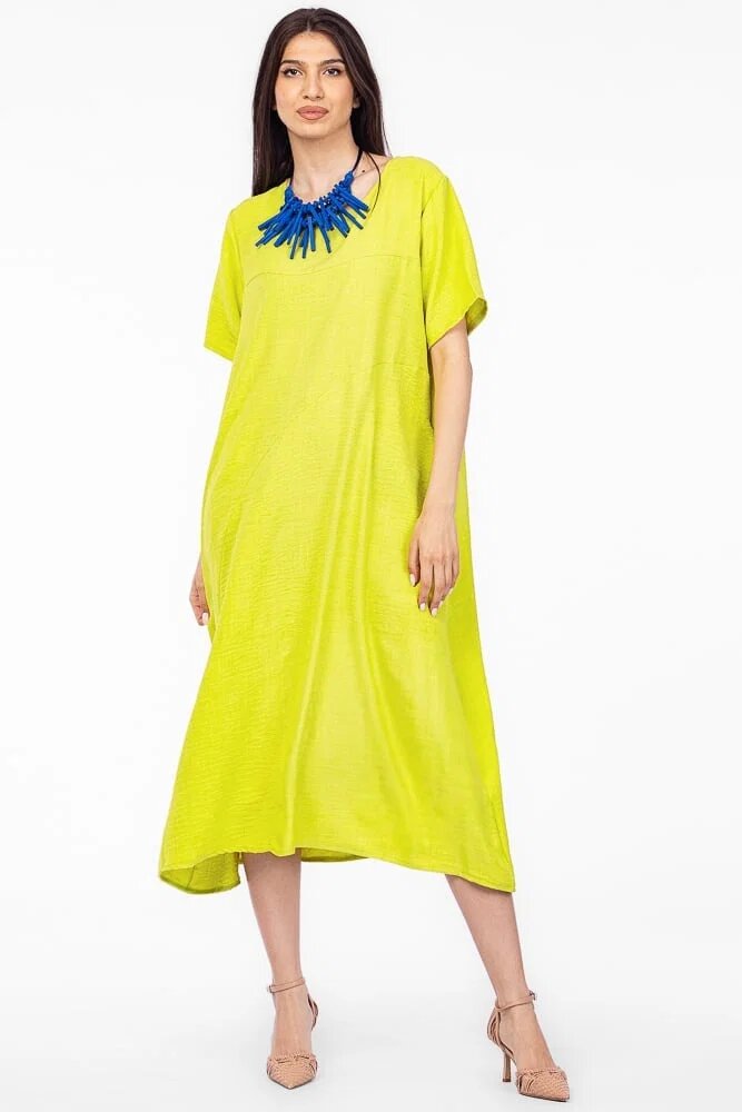 Pierino Rochie lunga verde lime din in mercerizat si vascoza marime oversize