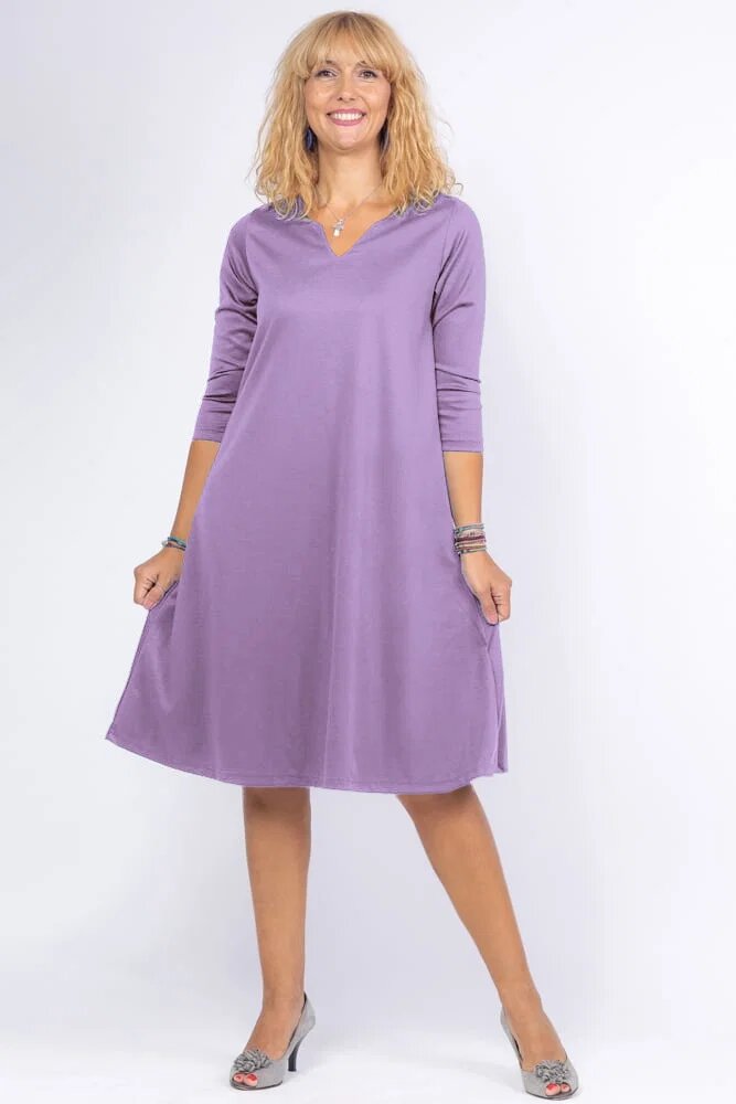 Pierino Rochie uni lila A line midi cu decolteu traditional