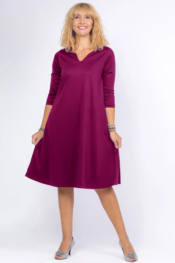 Pierino Rochie uni magenta A line midi cu decolteu traditional