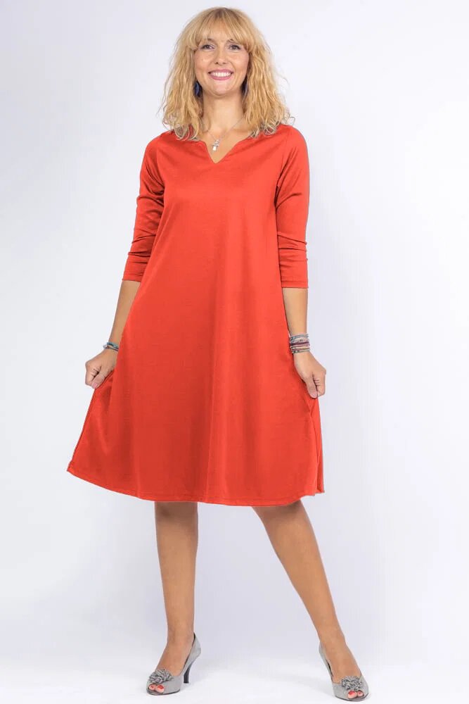Pierino Rochie uni portocaliu pastel A line midi cu decolteu traditional
