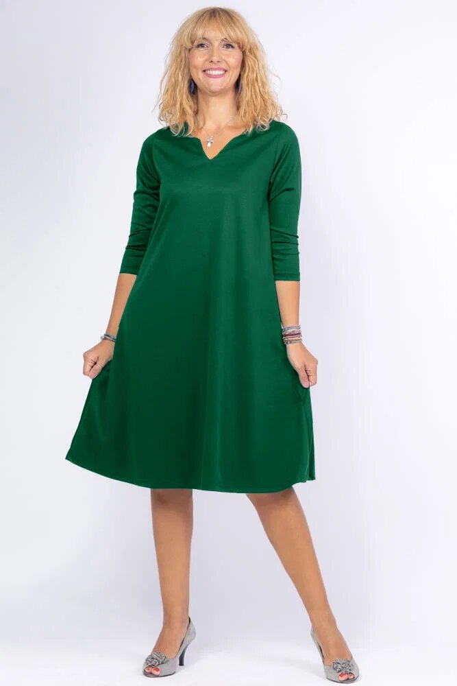 Pierino Rochie uni verde inchis A line midi cu decolteu traditional