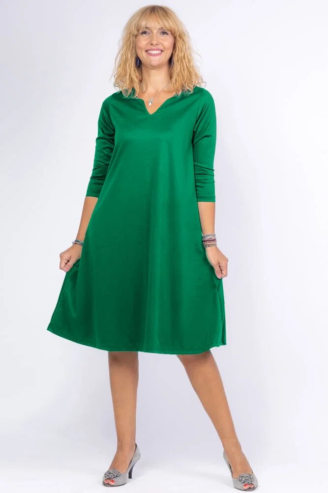 Pierino Rochie uni verde intens A line midi cu decolteu traditional