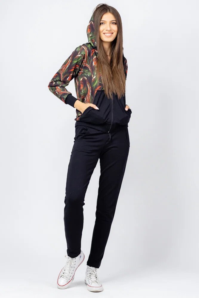 Pierino Trening dama bumbac doua piese pantalon negru si hanorac cu corai si kaki