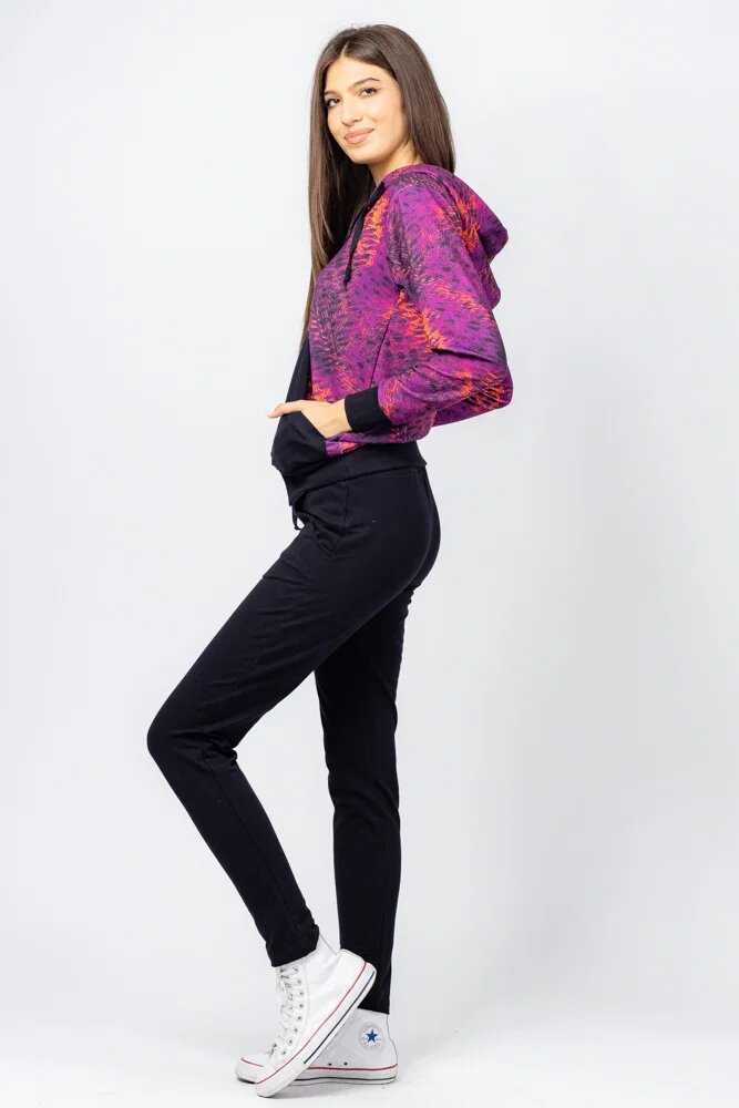 Pierino Trening dama bumbac doua piese pantalon negru si hanorac cu mov si corai