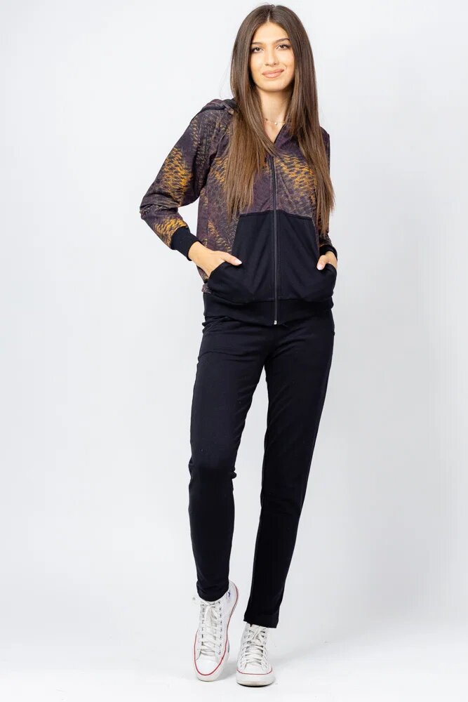 Pierino Trening dama bumbac doua piese pantalon negru si hanorac cu nuante de galben