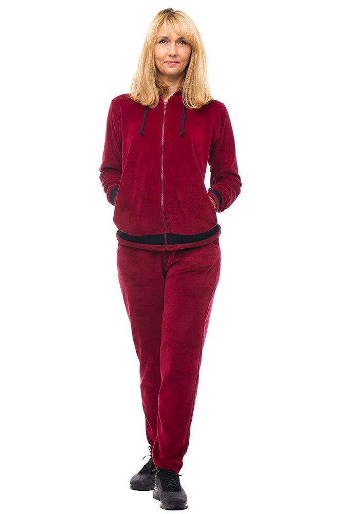 Pierino Trening dama doua piese catifea de bumbac bordo cu banda neagra