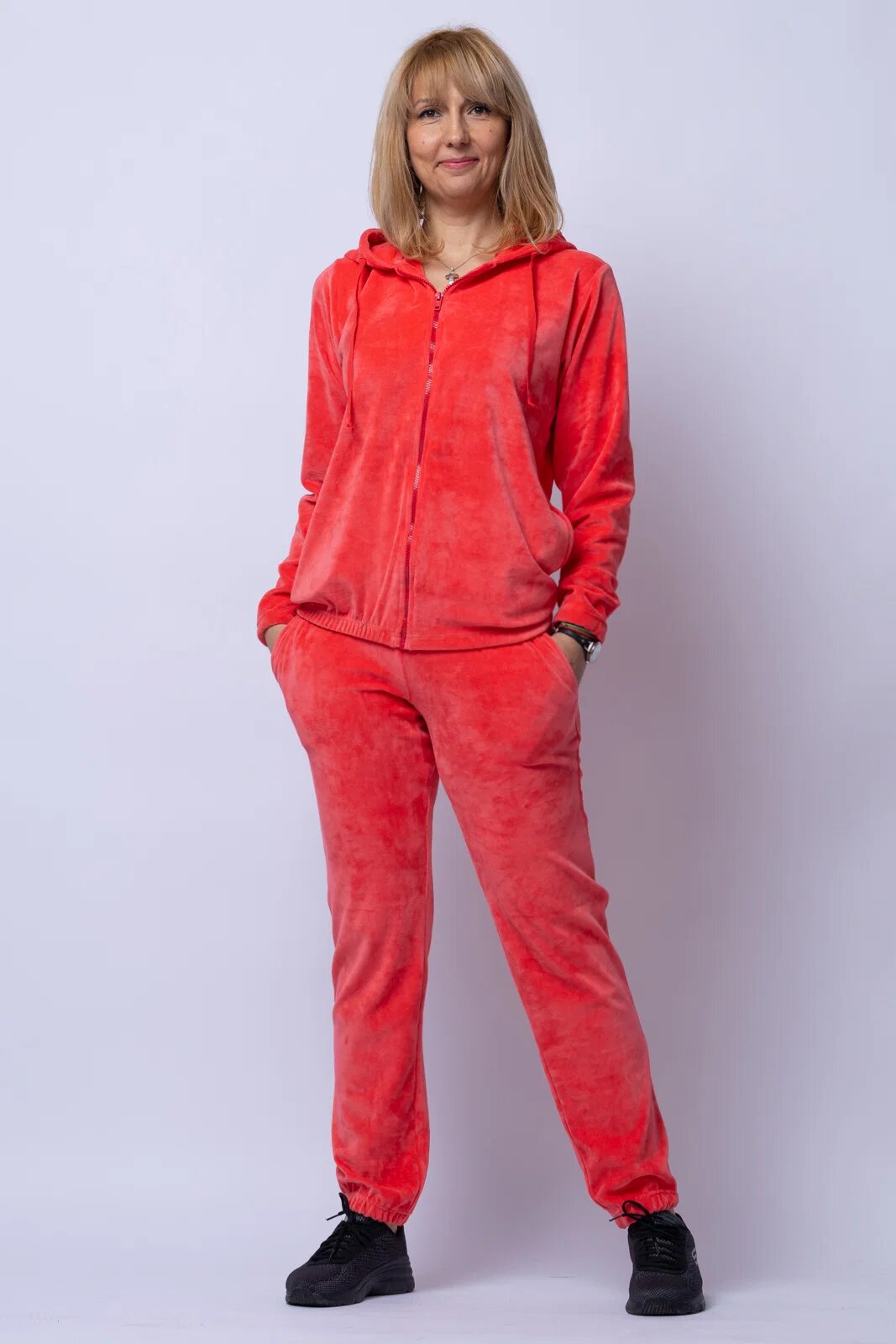 Pierino Trening dama doua piese din catifea de bumbac coral neon