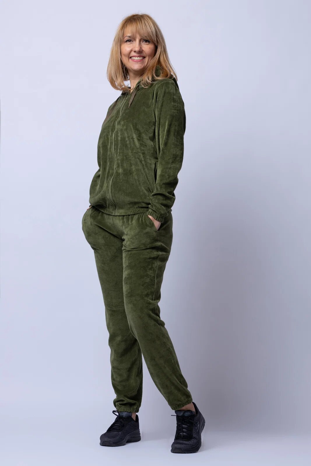 Pierino Trening dama doua piese din catifea de bumbac verde olive