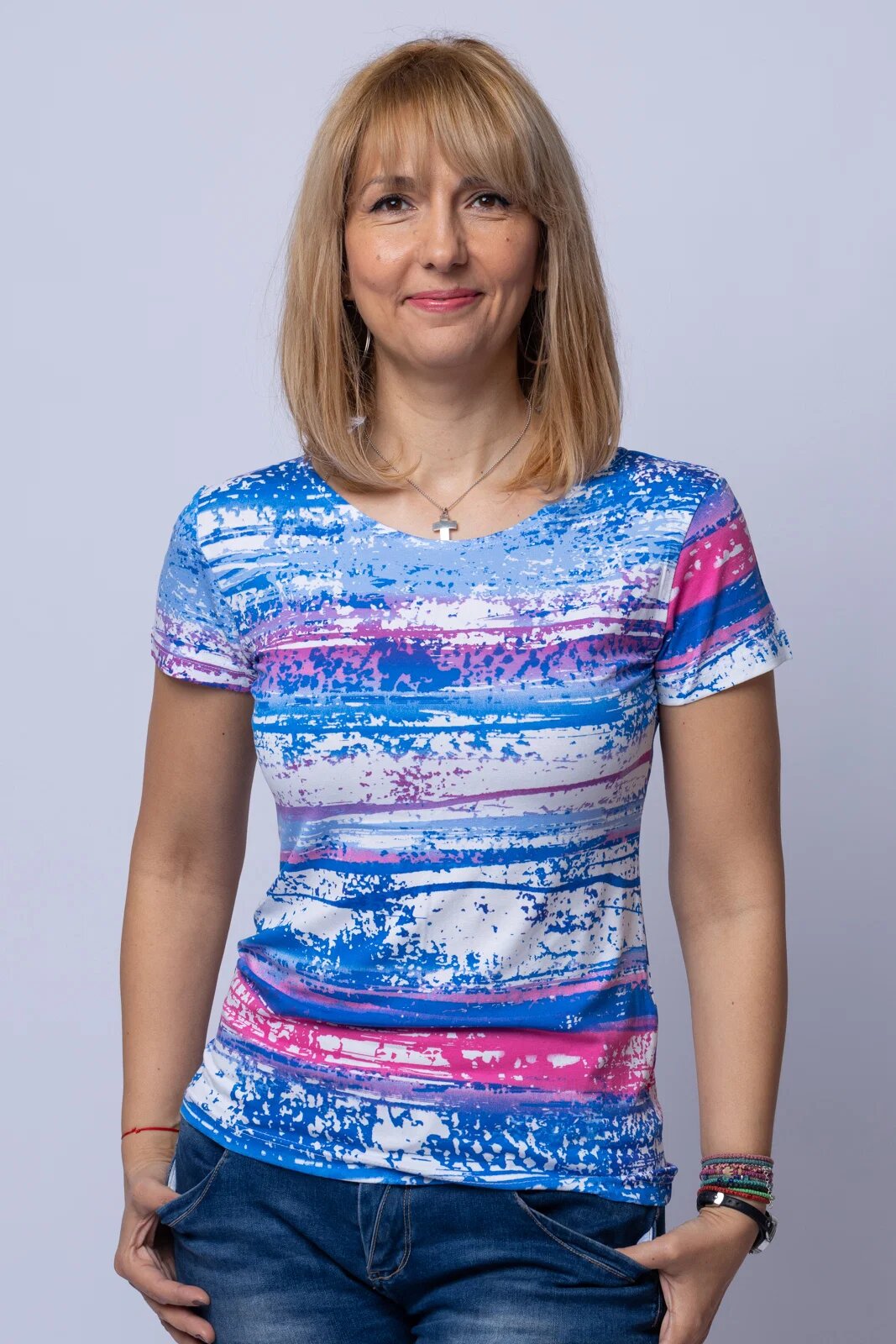 Pierino Tricou alb-albastru din vascoza