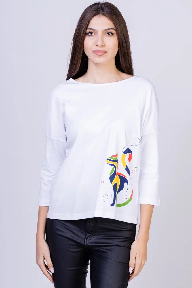 Pierino Tricou alb cu imprimeu pisica colorata