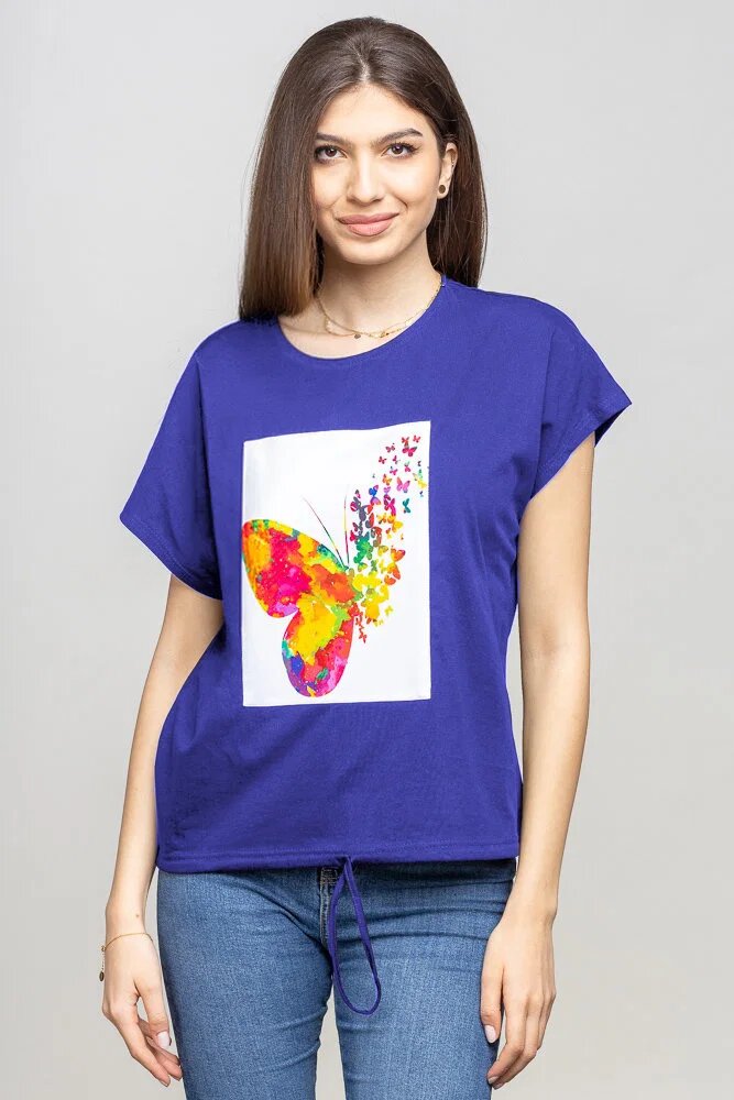 Pierino Tricou albastru cu snur si panou fluture stilizat