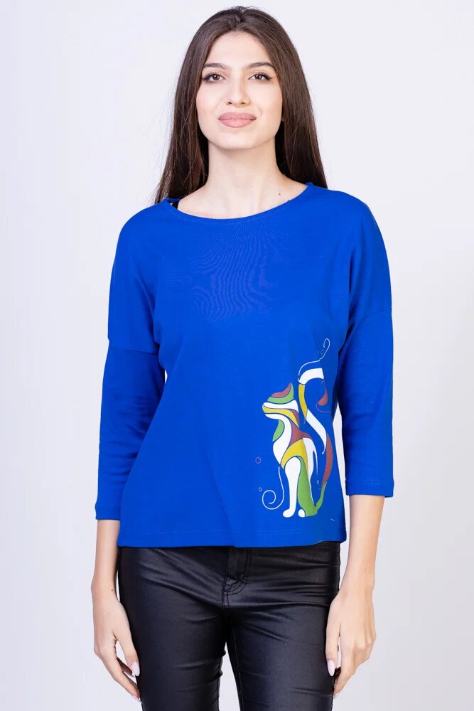 Pierino Tricou albastru electric cu imprimeu pisica colorata