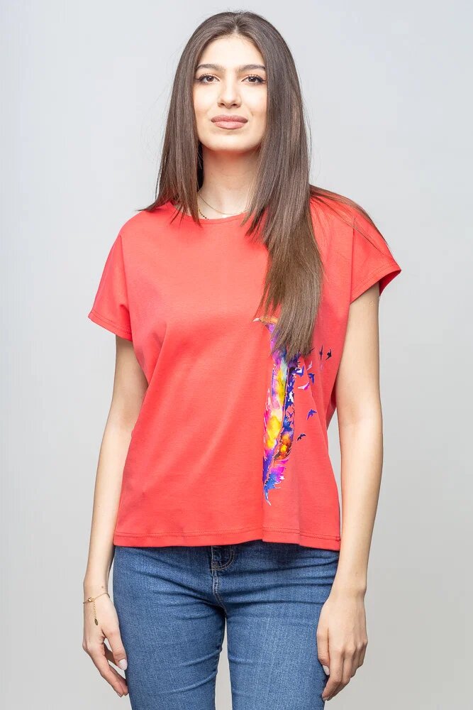 Pierino Tricou corai cu panou lateral pana stilizata