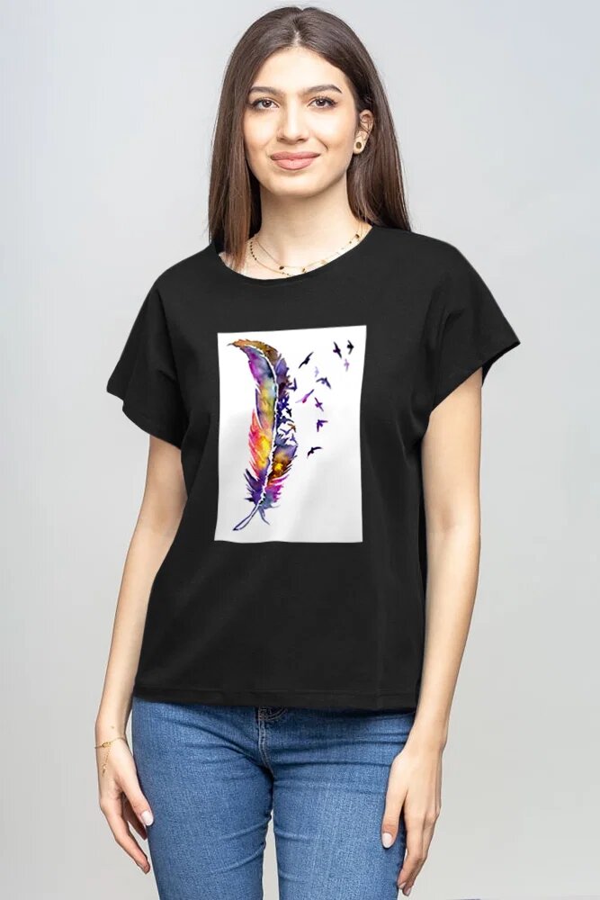 Pierino Tricou cu maneca cazuta din bumbac negru cu plicatie pana stilizata