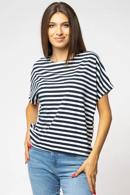Pierino Tricou din bumbac cu dungi alb-bleumarin