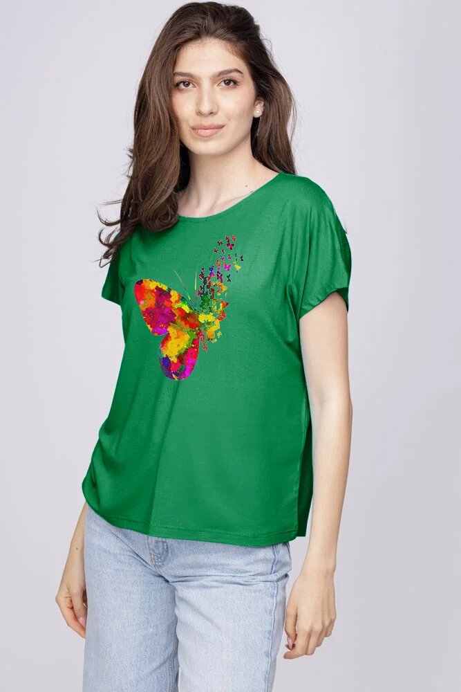 Pierino Tricou din vascoza cu imprimeu fluture verde