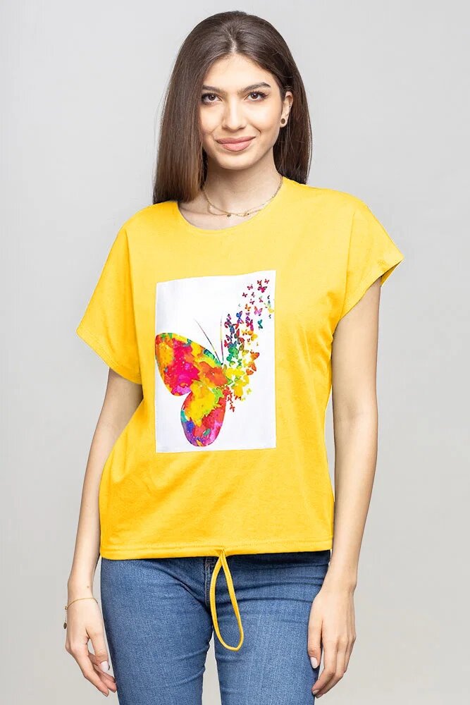 Pierino Tricou galben papadie cu snur si panou fluture stilizat