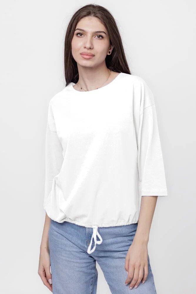 Pierino Tricou uni cu maneca 3 4 din tricot de bumbac cu snur la baza alb