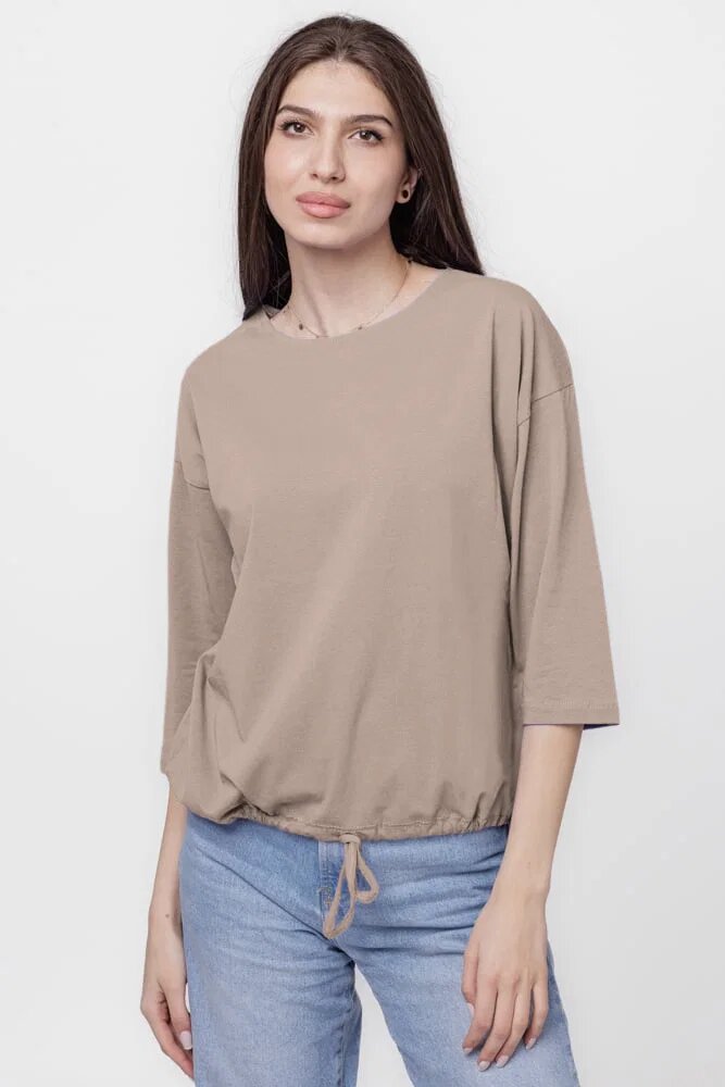 Pierino Tricou uni cu maneca 3 4 din tricot de bumbac cu snur la baza fango