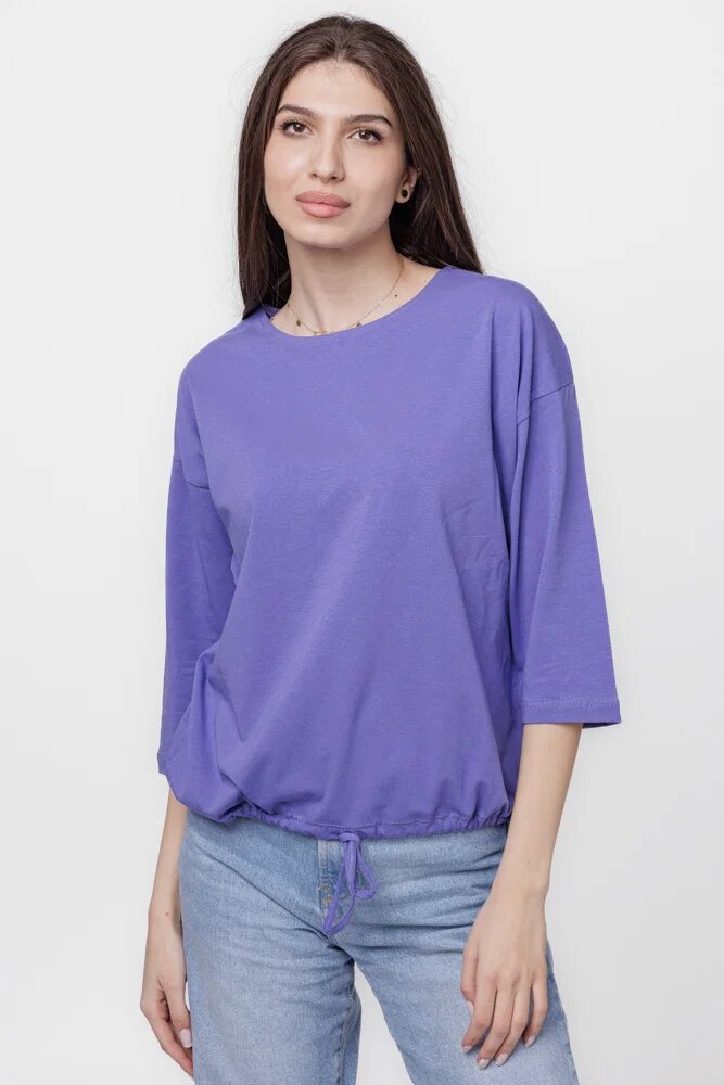 Pierino Tricou uni cu maneca 3 4 din tricot de bumbac cu snur la baza mov lavanda