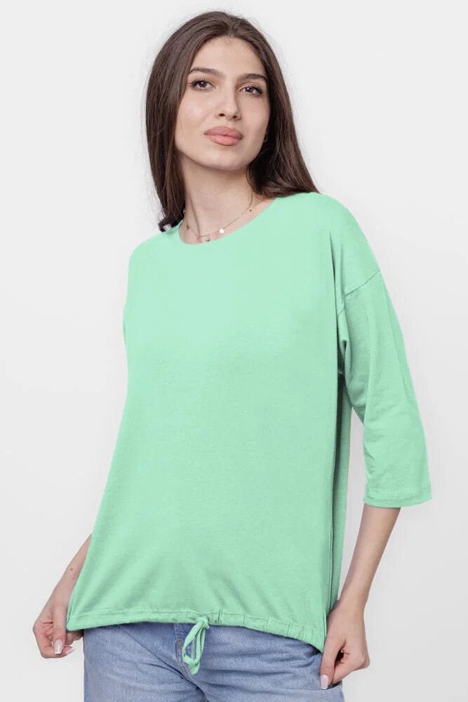 Pierino Tricou uni cu maneca 3 4 din tricot de bumbac cu snur la baza verde menta
