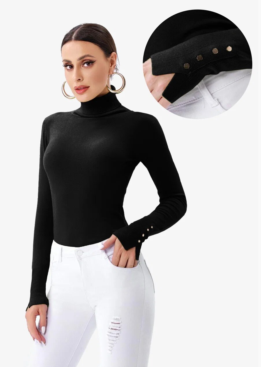 Porta Fortuna Helanca pulover cu guler inalt si nasturei pe maneca neagra