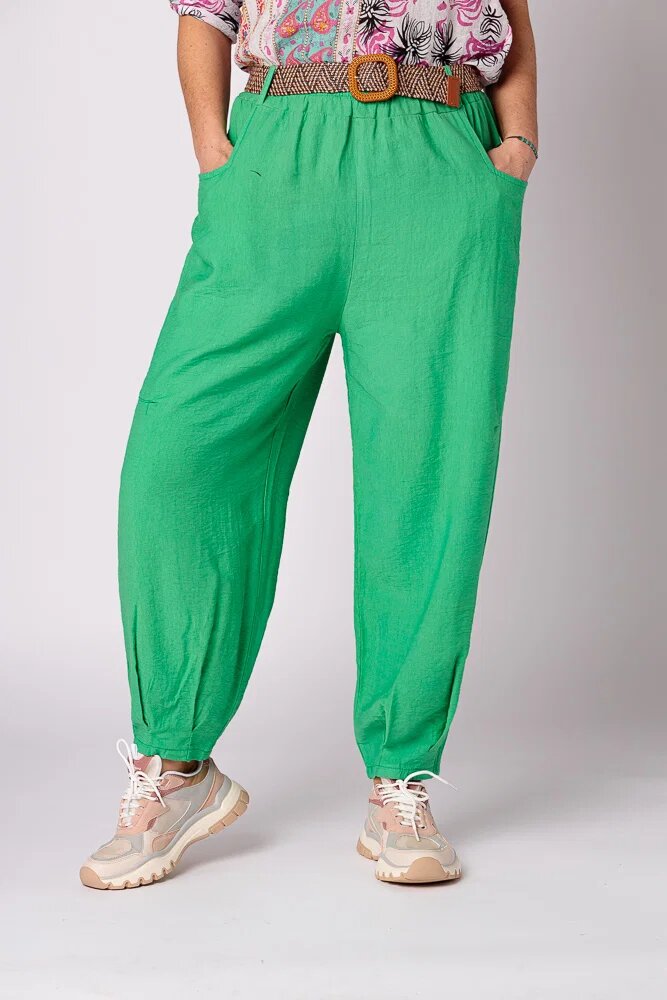 Rosa 99 Pantaloni verzi masura mare cu curea din vascoza