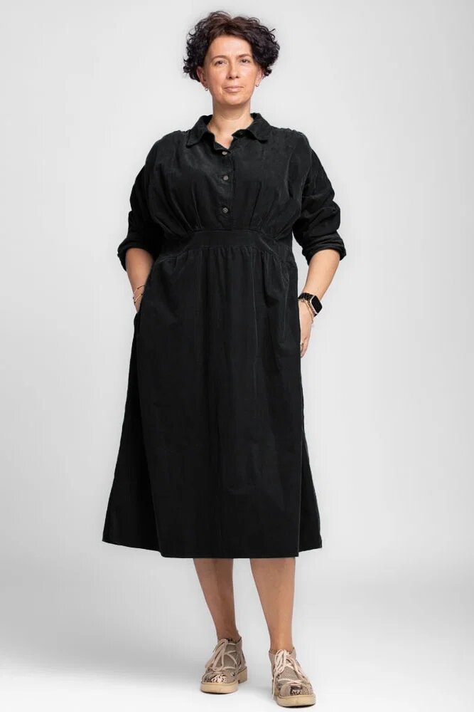 Rosa 99 Rochie masura mare din catifea reiata taiata in talie neagra