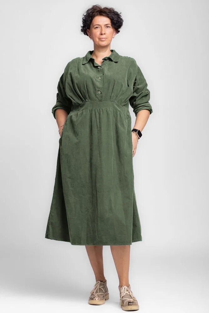 Rosa 99 Rochie masura mare din catifea reiata taiata in talie verde kaki