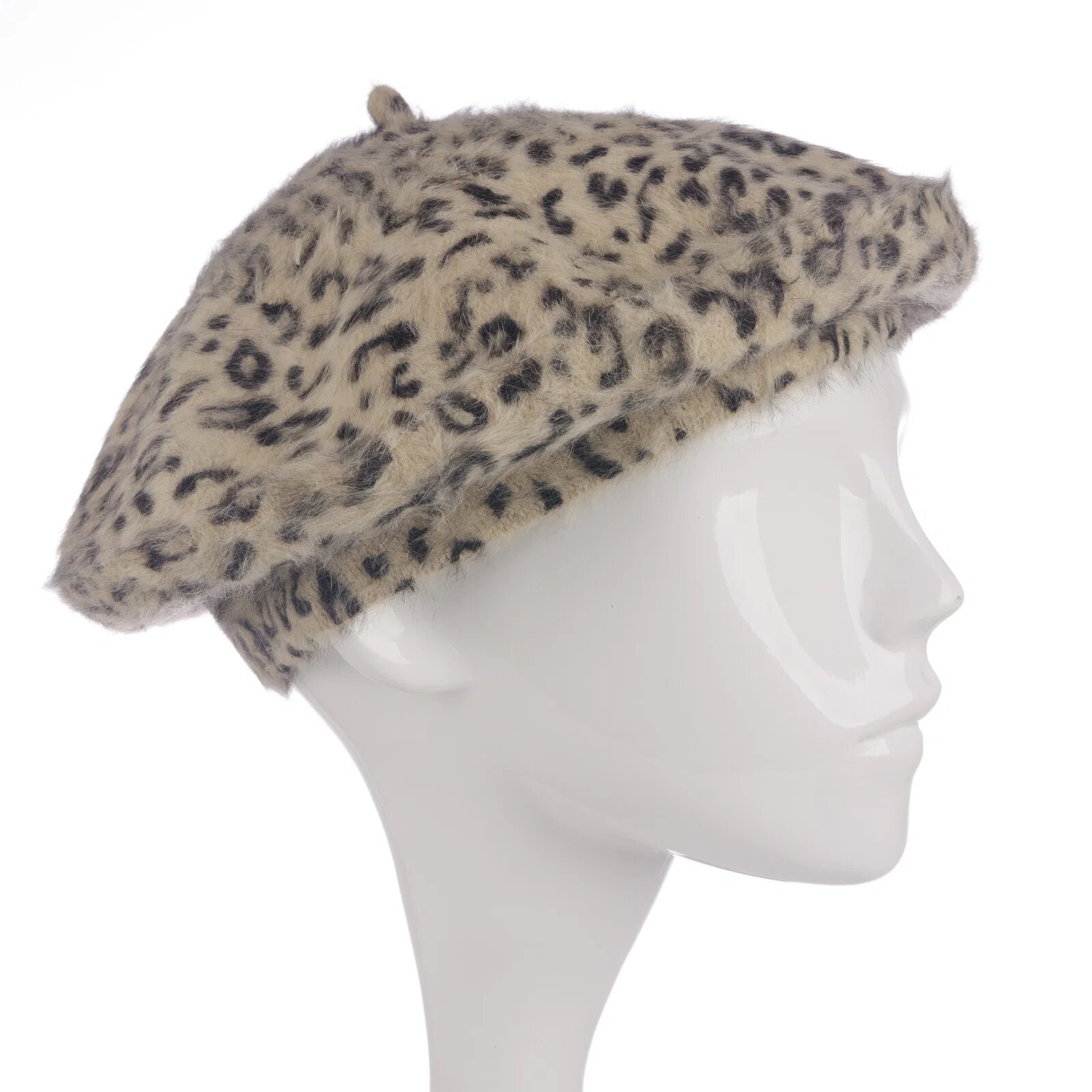 Shopika Bereta frantuzeasca cu angora imprimeu animal print pe fond bej