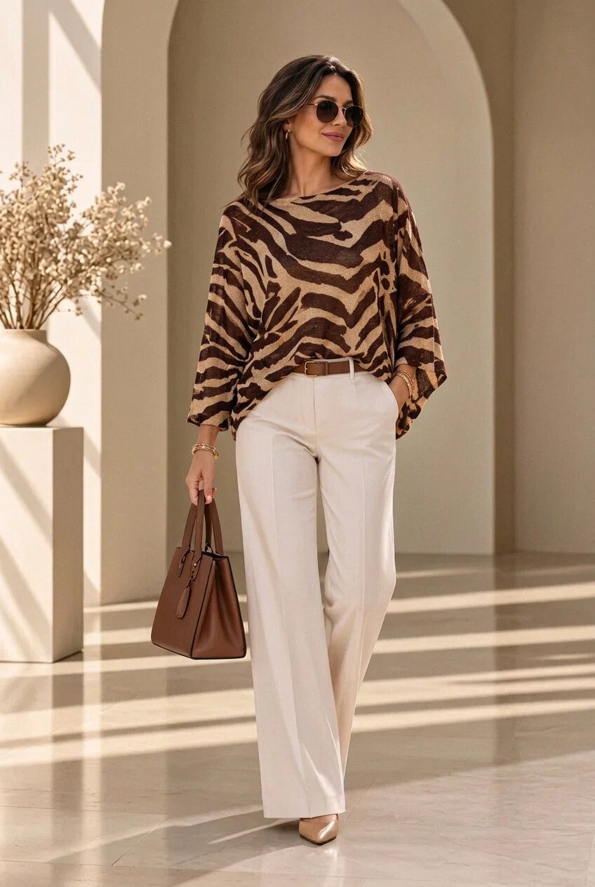Shopika Bluza cu maneca fluture si imprimeu animal print zebra maro