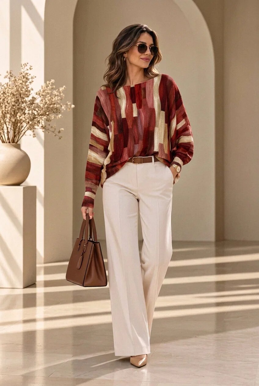 Shopika Bluza cu maneca fluture si imprimeu pictural pensulat bordo
