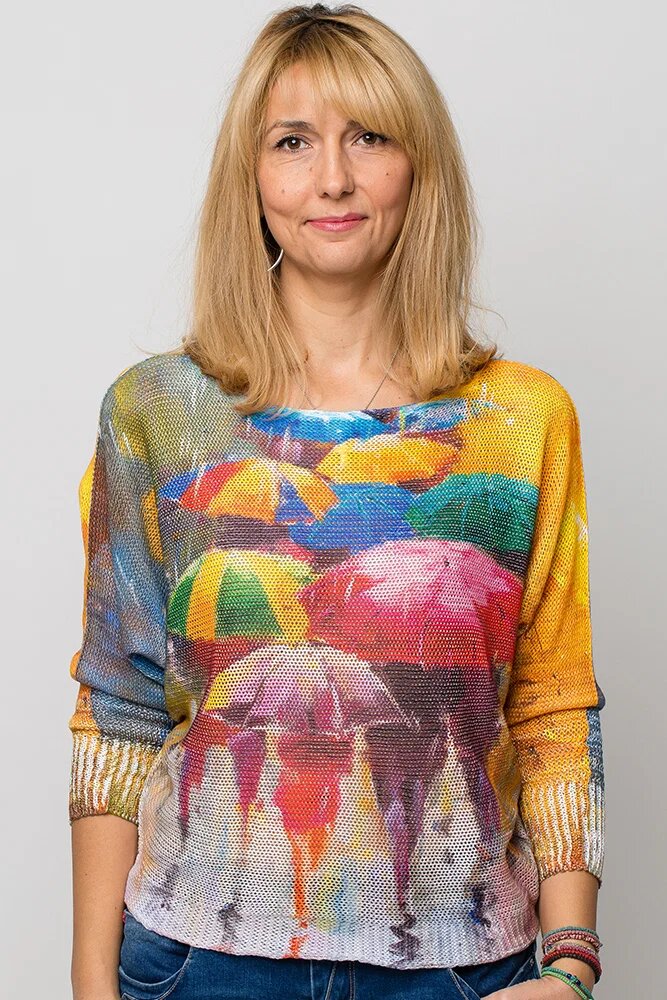 Shopika Bluza cu maneca fluture si imprimeu umbrele