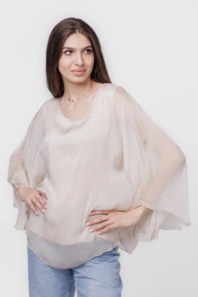 Shopika Bluza din matase si vascoza cu maneca clopot bej